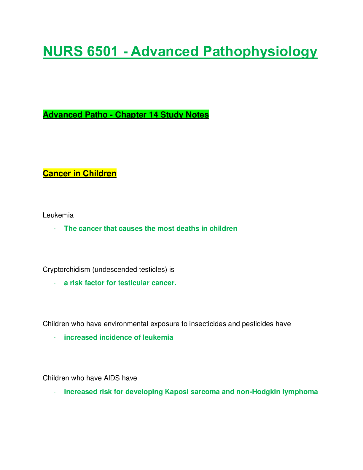 Preview image of NURS 6501 / NURS6501: Advanced Pathophysiology - Chapter 14 Study Notes (Latest Update) Walden University document